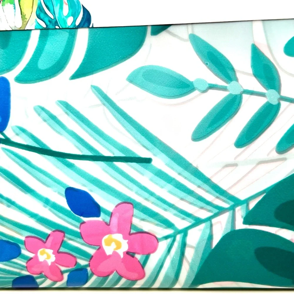 Tropical Fiesta Hibiscus Flowers & Leaves Peva Shower Curtain Pink Green